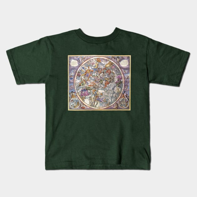 Vintage Christian Constellations Northern Sky by Andreas Cellarius from Harmonia Macrocosmica Kids T-Shirt by MasterpieceCafe